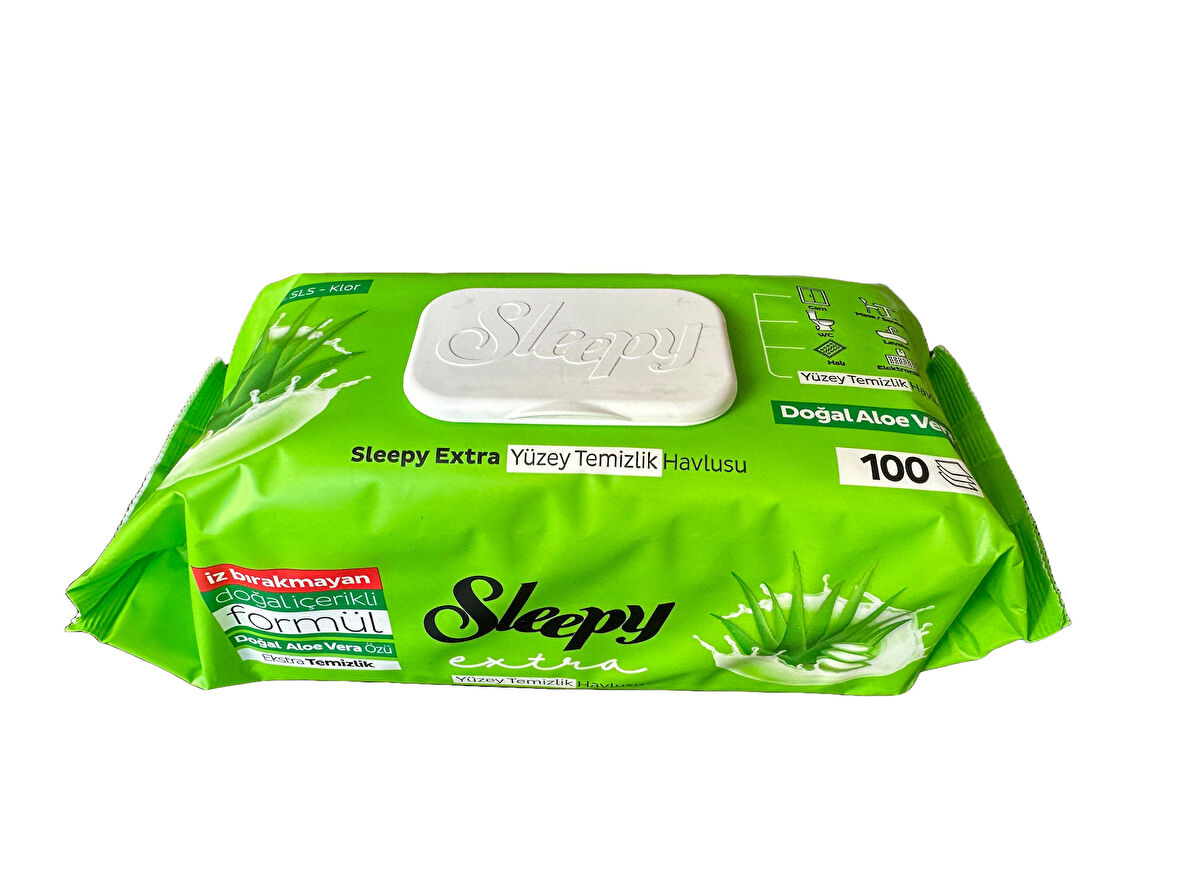 Sleepy Extra Doğal Aloe Vera Özlü Yüzey Temizlik Islak Havlusu - 100'lü Paket