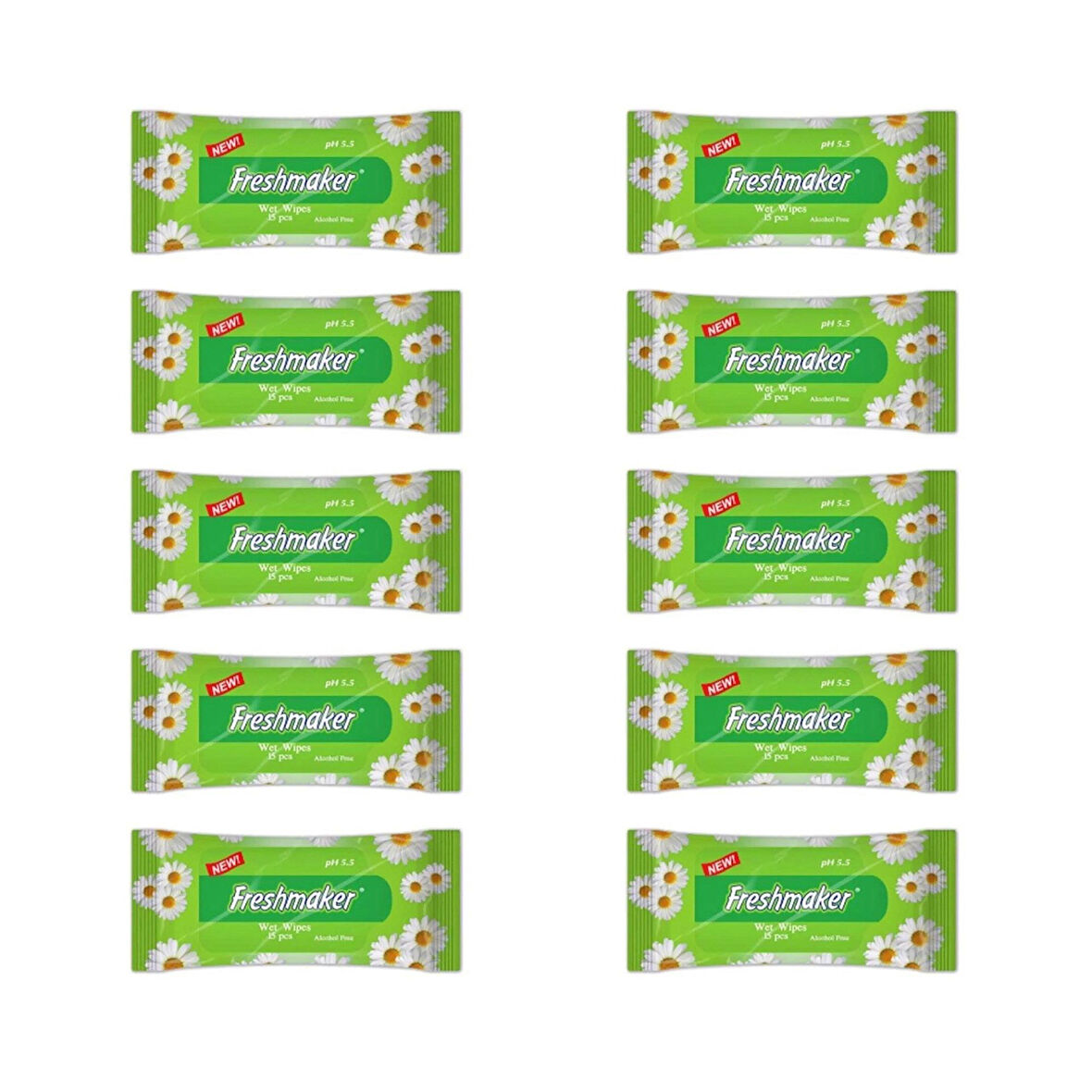 Freshmaker Islak Cem Mendil - Alkolsüz ve pH Dengelenmiş - Çiçeksi Kokular - 15 Adetlik 10 Paket