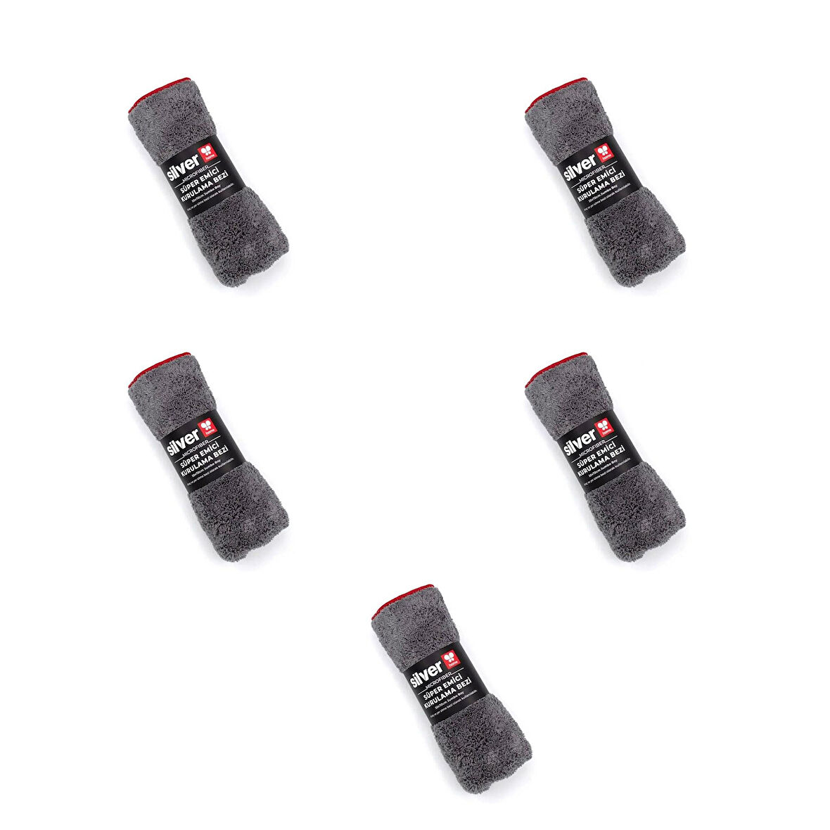 Silver Home Jumbo Mikrofiber Süper Emici Havlu Kurulama Temizlik Bezi - Gri - 50x70 Cm. - 5 Adet