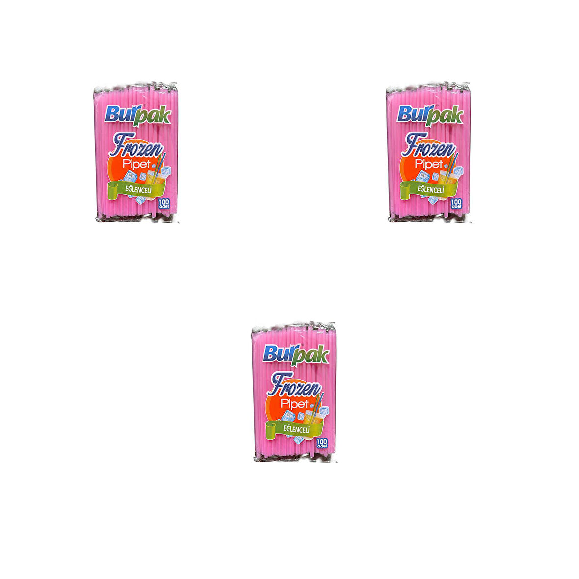 Burpak Frozen Kalın Kokteyl Buzlu İçecek Pipet - Düz - Pembe - 22 Cm. - 8 mm. -100 Adetlik 3 Paket