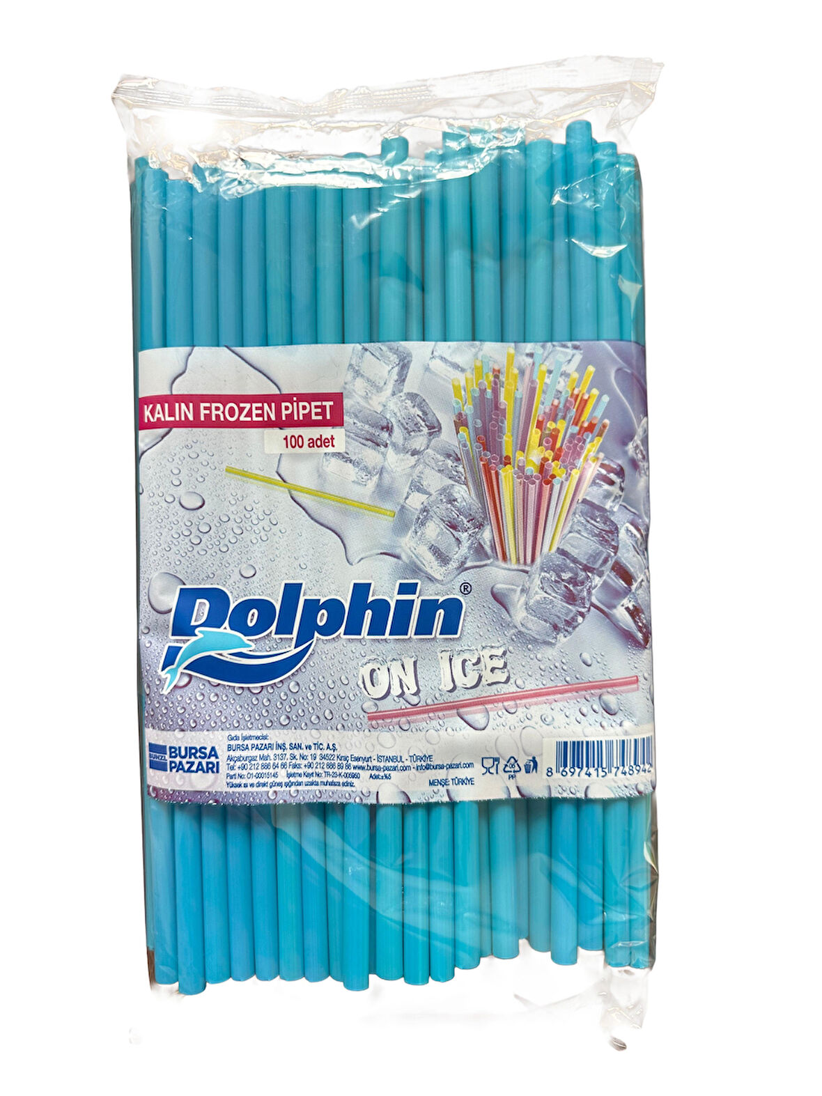 Dolphin Frozen Kalın Kokteyl Buzlu İçecek Pipet - Düz - Turkuaz - 22 Cm. - 8 mm. -100 Adetlik Paket