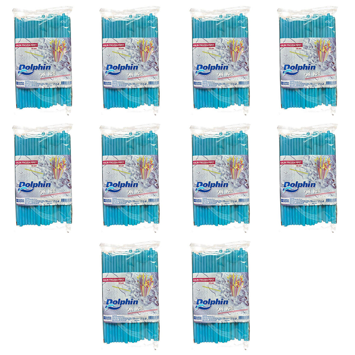 Dolphin Frozen Kalın Kokteyl Buzlu İçecek Pipet - Düz - Turkuaz - 22Cm. - 8mm. -100 Adetlik 10 Paket