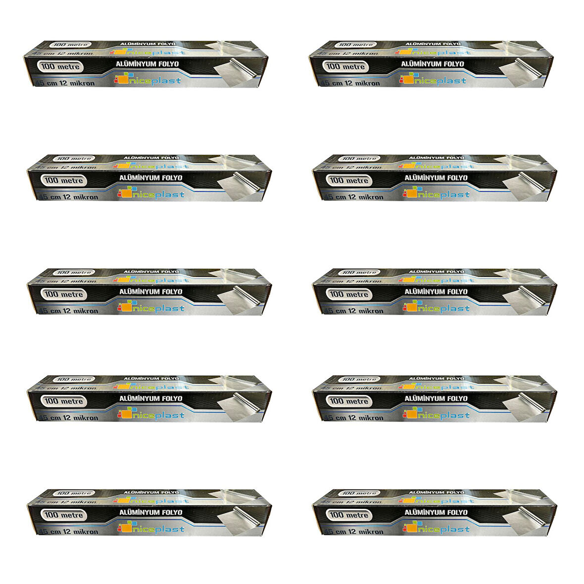 Niceplast Alüminyum Folyo - 45 Cm. x 100 Metre - 12 Mikron - 10 Paket