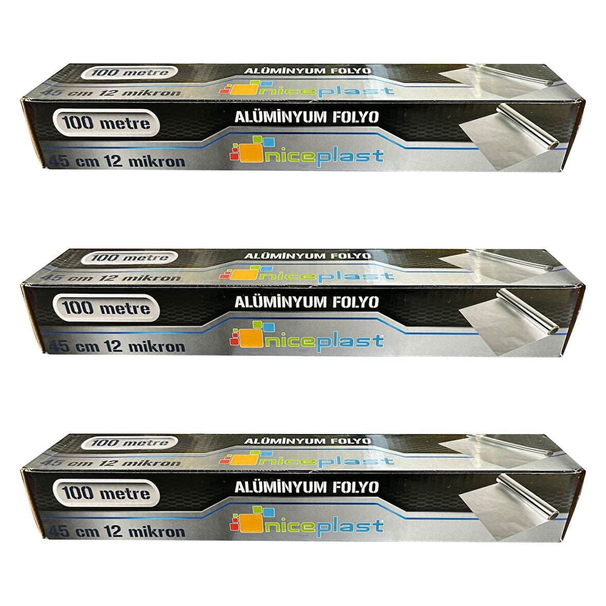Niceplast Alüminyum Folyo - 45 Cm. x 100 Metre - 12 Mikron - 3 Paket