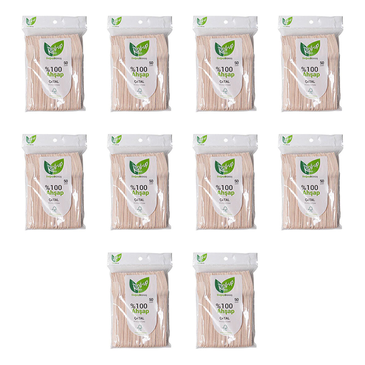 Roll-Up Doğaya Dönüş Ekolojik Doğal Doğa Dostu %100 Ahşap Çatal - 16 Cm. - 50'li 10 Paket 