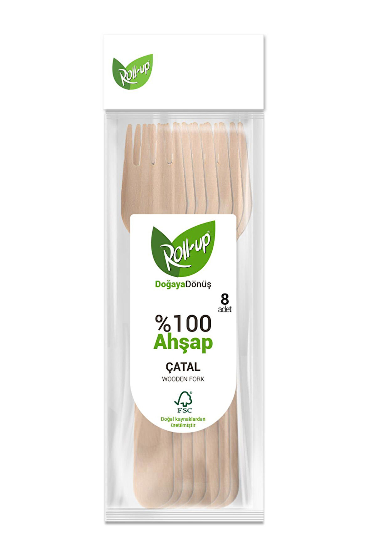 Roll-Up Doğaya Dönüş Ekolojik Doğal Doğa Dostu %100 Ahşap Çatal - 16 Cm. - 8'li Paket 