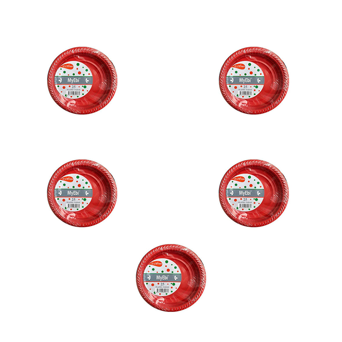 My-Ebi Kırmızı Renkli Parti Davet Plastik Tabak - 17 Cm. - 25 Adetlik 10 Paket