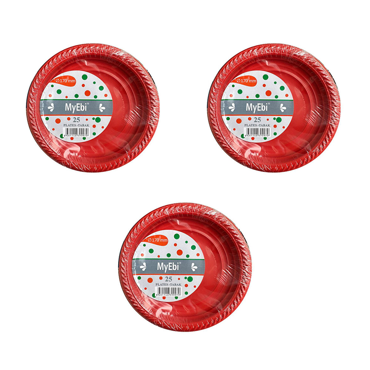 My-Ebi Kırmızı Renkli Parti Davet Plastik Tabak - 17 Cm. - 25 Adetlik 3 Paket
