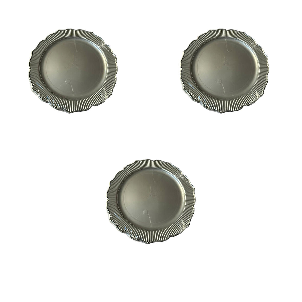 Davet Doğum Günü Parti Sert Plastik Yuvarlak Mika Tabak - 18 Cm. - Gri - 6'lı 3 Paket