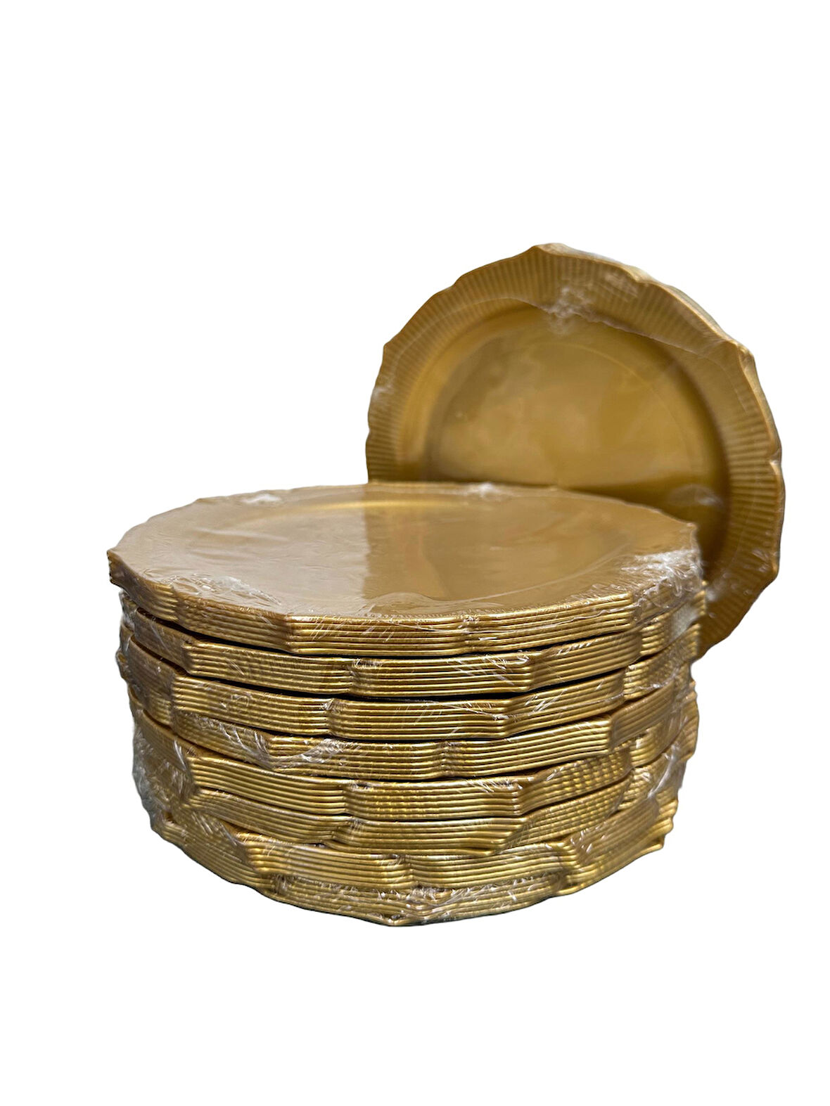 Omeyva Davet Parti Sunum Doğum Günü Altın Renkli Sert Plastik Mika Tabak - 22 Cm. -6 Adetlik 10 Paket