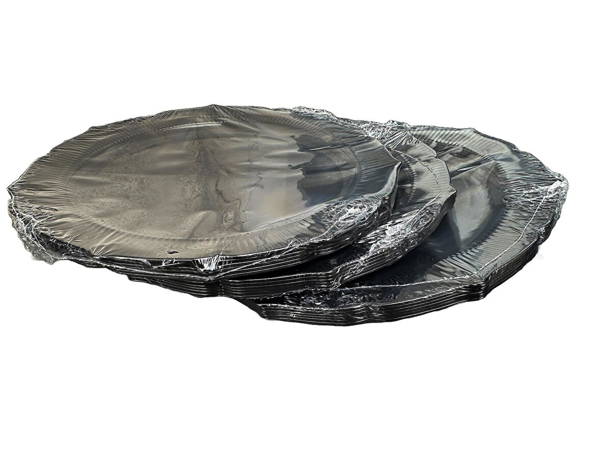 Omeyva Davet Parti Sunum Doğum Günü Siyah Renkli Sert Plastik Mika Tabak - 22 Cm. -6 Adetlik 3 Paket