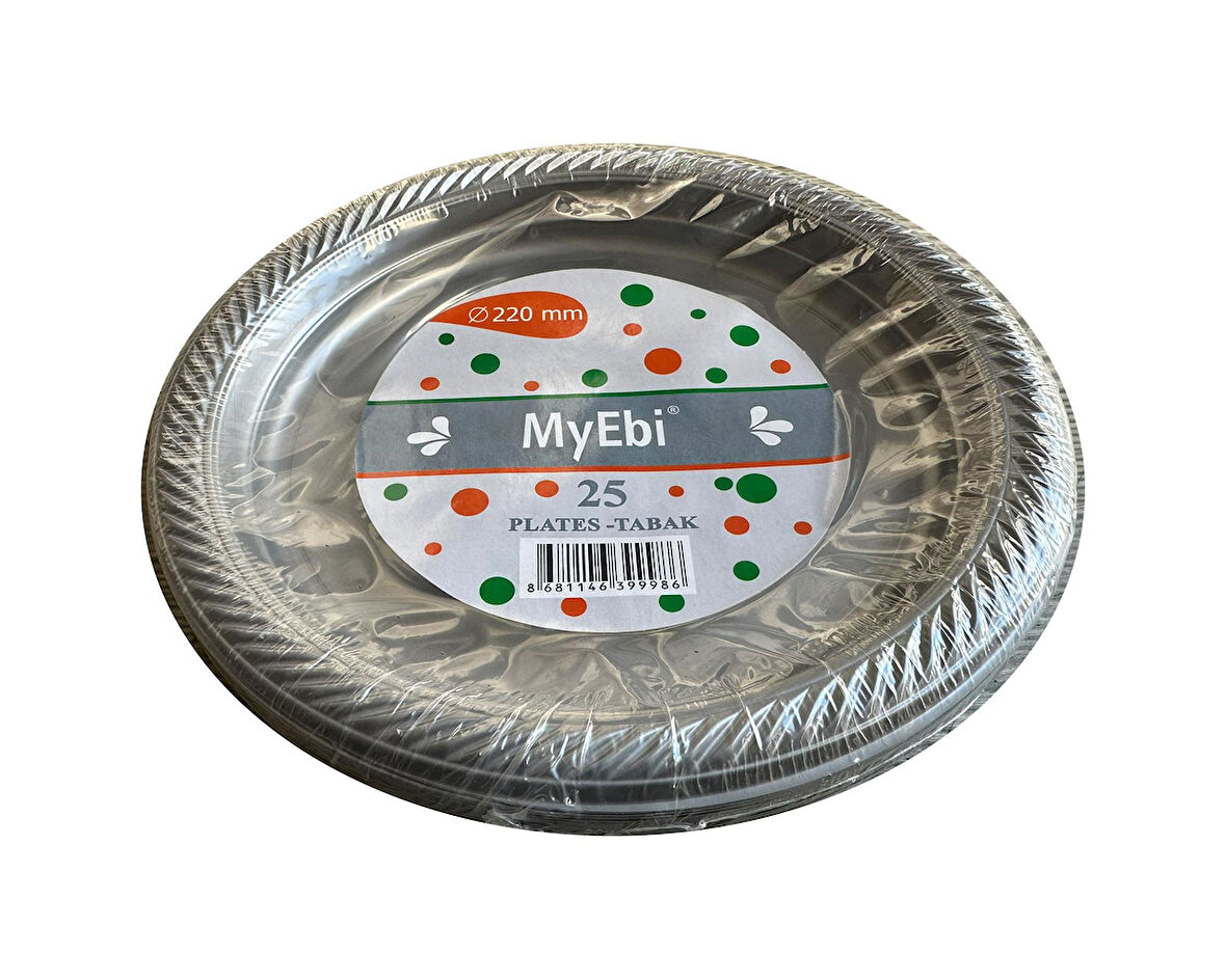 Kullan At Renkli Gri Parti Davet Plastik Tabak - 22 Cm. - 25 Adetlik Paket