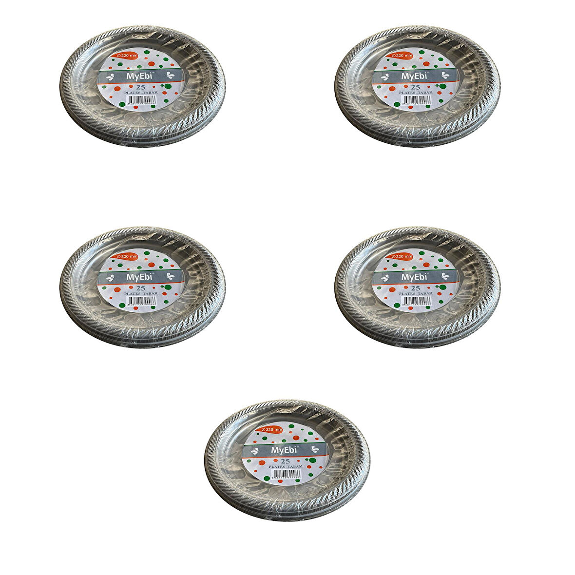 Roll-Up Kullan At Renkli Gri Parti Davet Plastik Tabak - 22 Cm. - 25 Adetlik 5 Paket