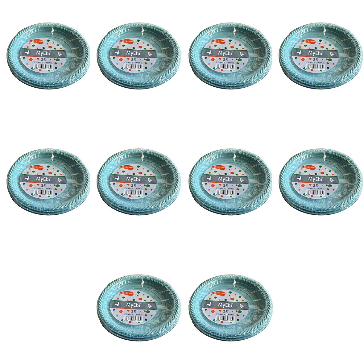 Roll-Up Kullan At Renkli Turkuaz Parti Davet Plastik Tabak - 22 Cm. - 25 Adetlik 10 Paket