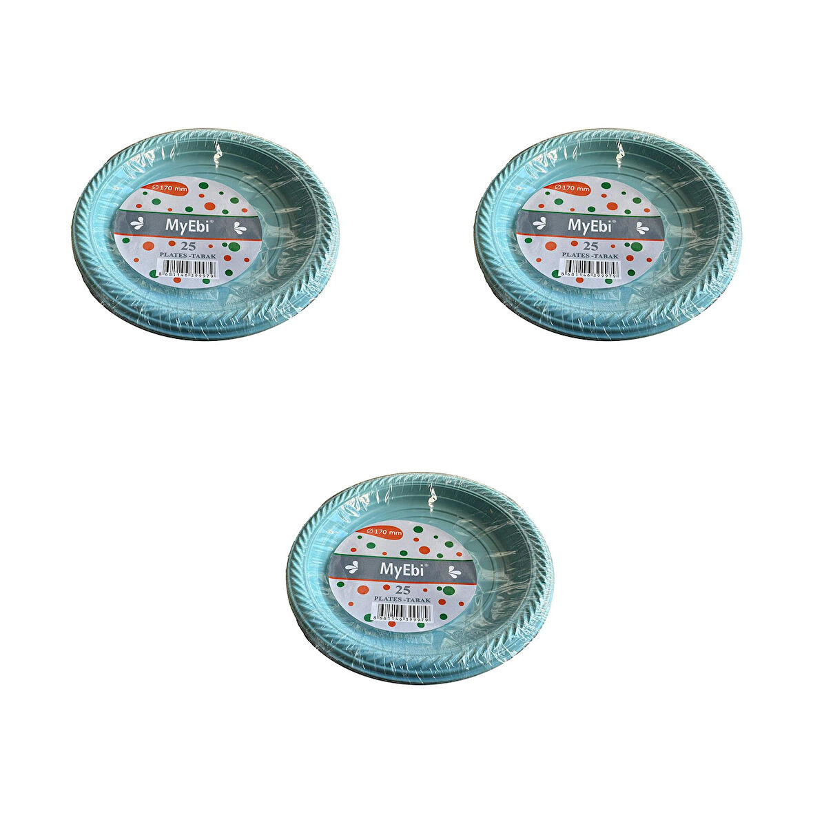 Roll-Up Kullan At Renkli Turkuaz Parti Davet Plastik Tabak - 22 Cm. - 25 Adetlik 3 Paket