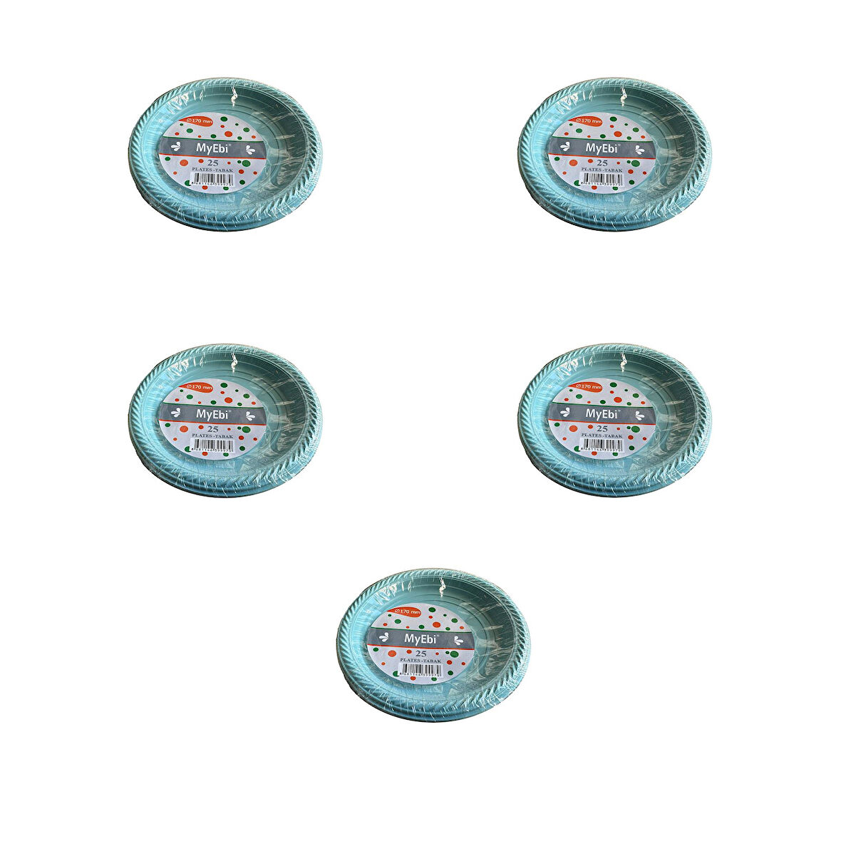 Roll-Up Kullan At Renkli Turkuaz Parti Davet Plastik Tabak - 22 Cm. - 25 Adetlik 5 Paket