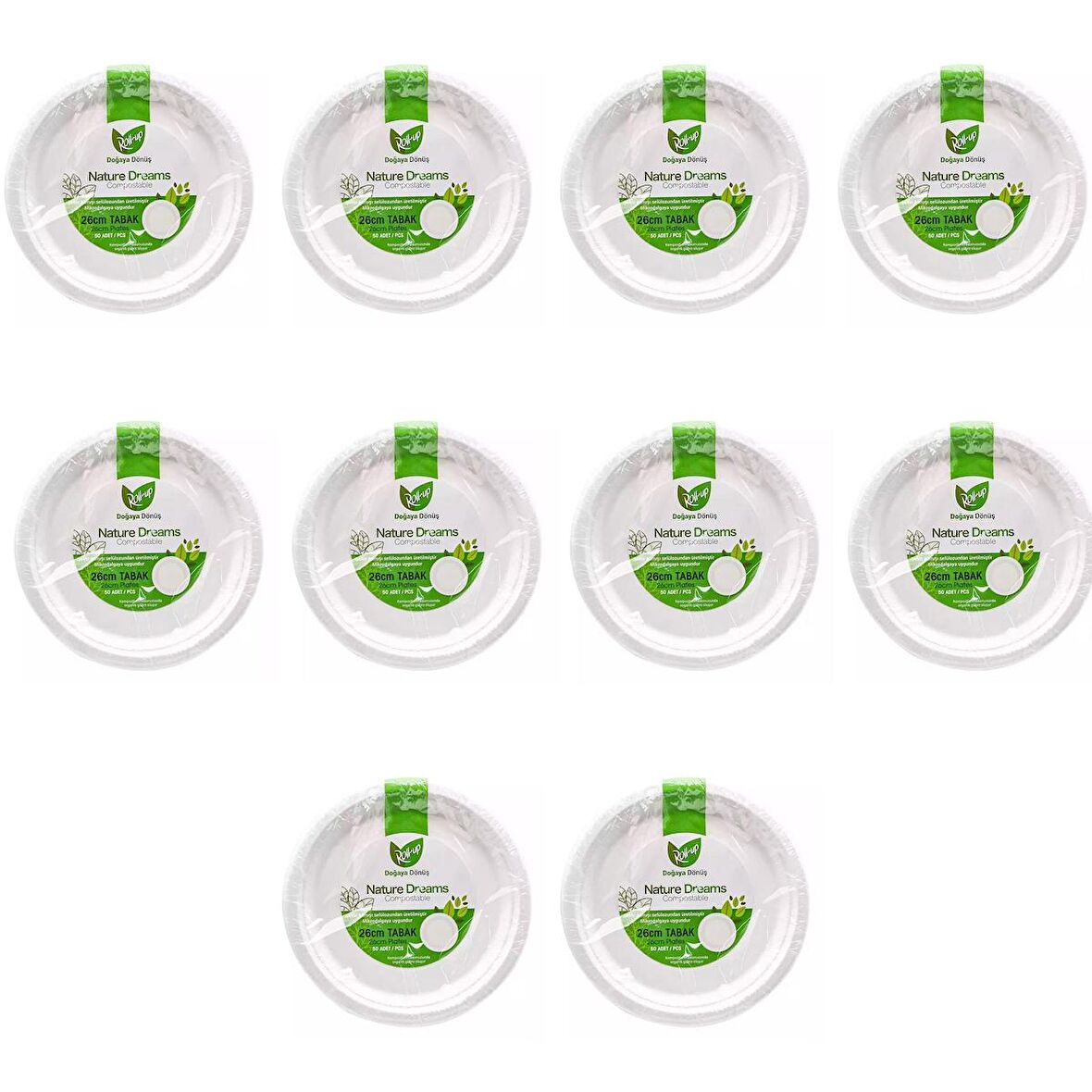 Roll-Up Nature Ekolojik Karton Kağıt Tek Kullanımlık Tabak - 26 Cm. - 50 Adetlik 10 Paket