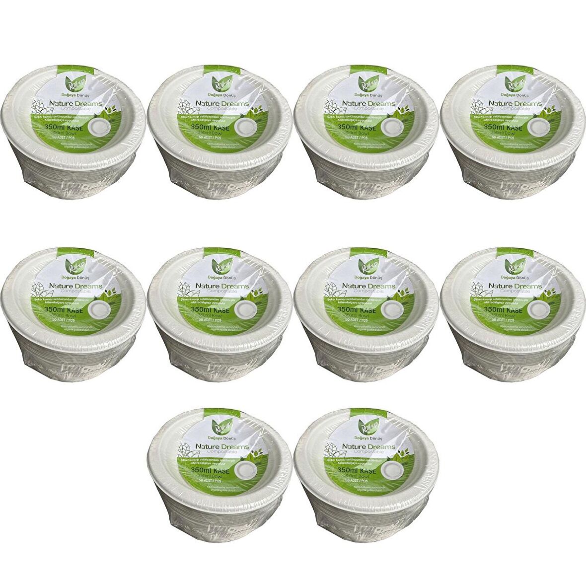 Roll-Up Nature Ekolojik Karton Kağıt Tek Kullanımlık Çorba Kasesi - 400 cc - 50 Adetlik 10 Paket