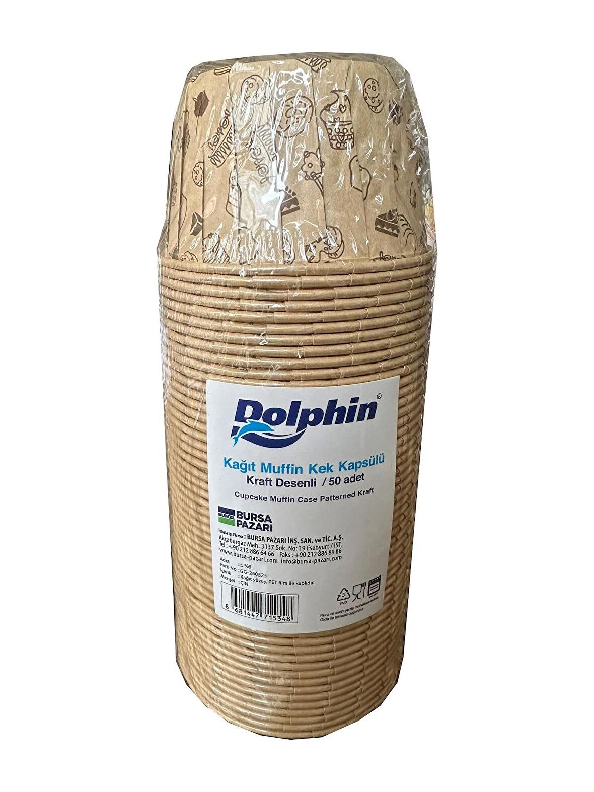 Dolphin Muffin Kağıt Karton Desenli Cupcake Kek Kalıbı Kapsülü Kabı - 50 Adetlik 1 Paket
