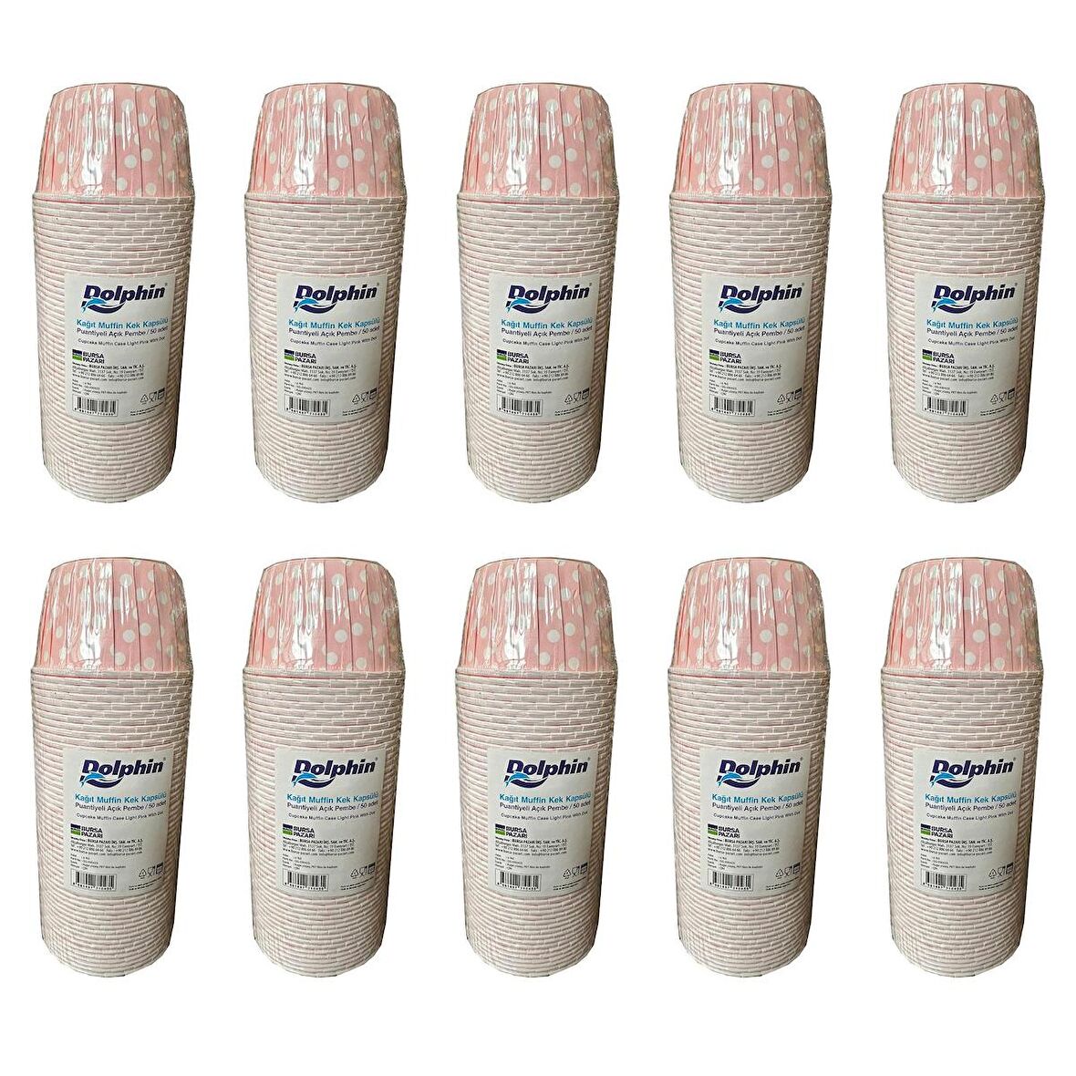 Dolphin Muffin Kağıt Karton Pembe Puantiyeli Cupcake Kek Kalıbı Kapsülü Kabı - 50 Adetlik 10 Paket