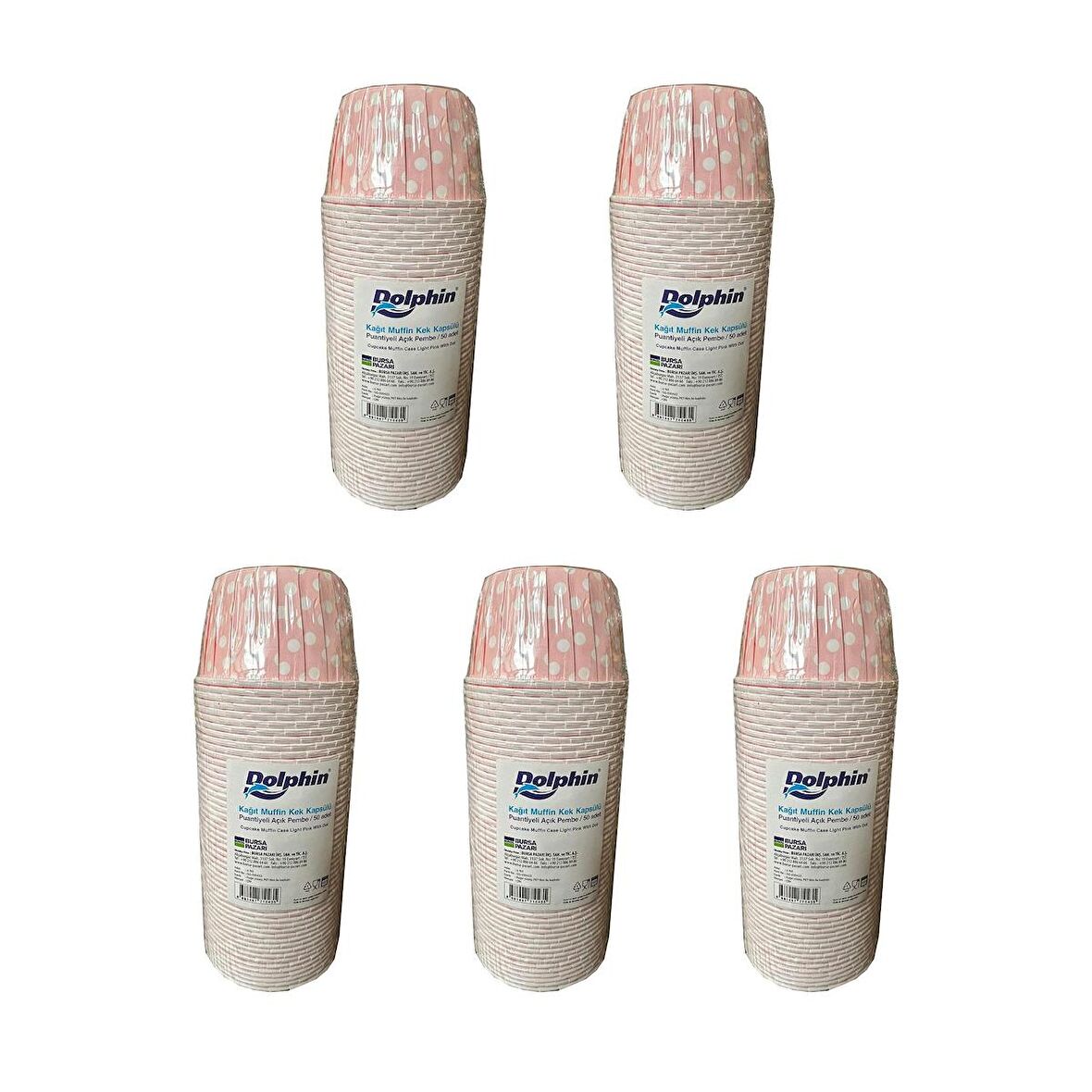 Dolphin Muffin Kağıt Karton Pembe Puantiyeli Cupcake Kek Kalıbı Kapsülü Kabı - 50 Adetlik 5 Paket