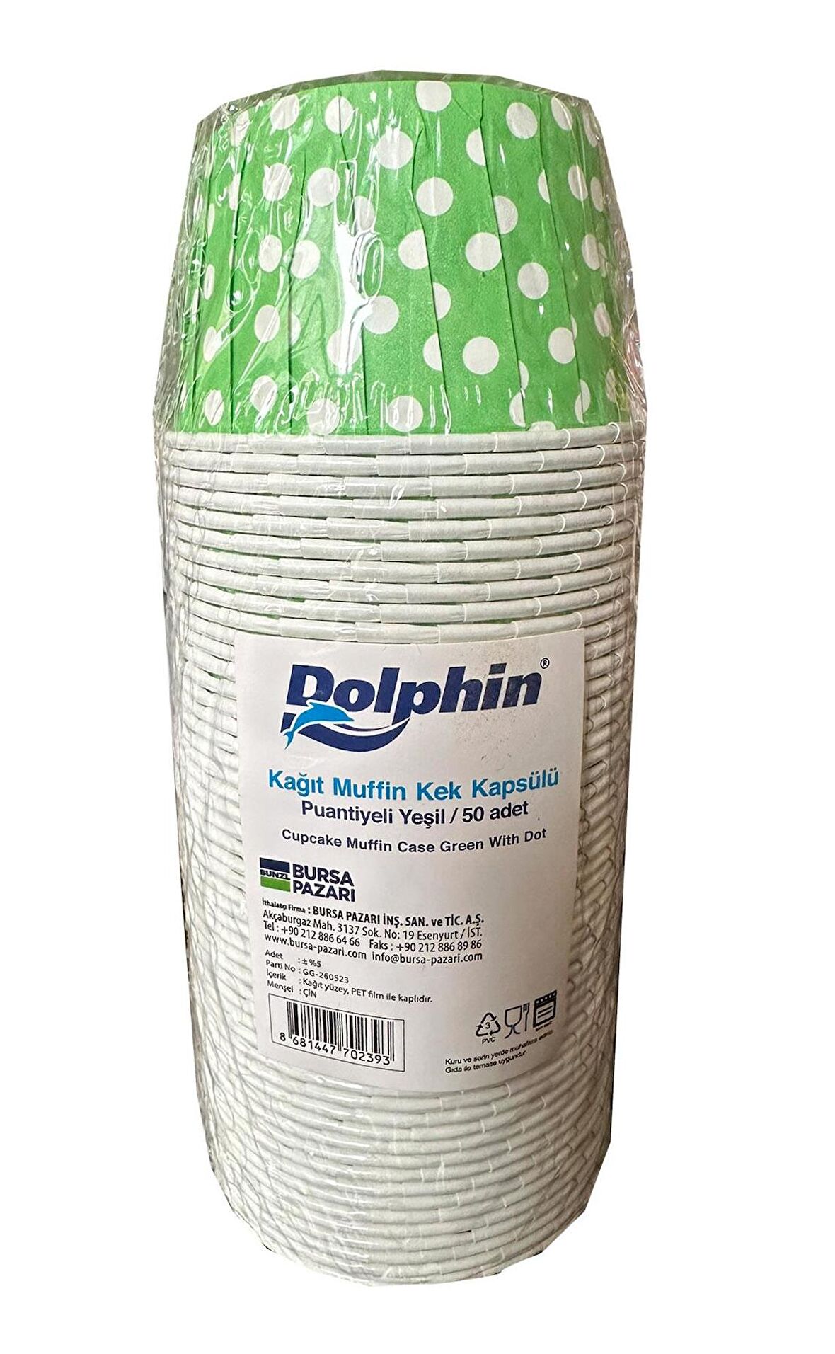 Dolphin Muffin Kağıt Karton Yeşil Puantiyeli Cupcake Kek Kalıbı Kapsülü Kabı - 50 Adetlik 1 Paket