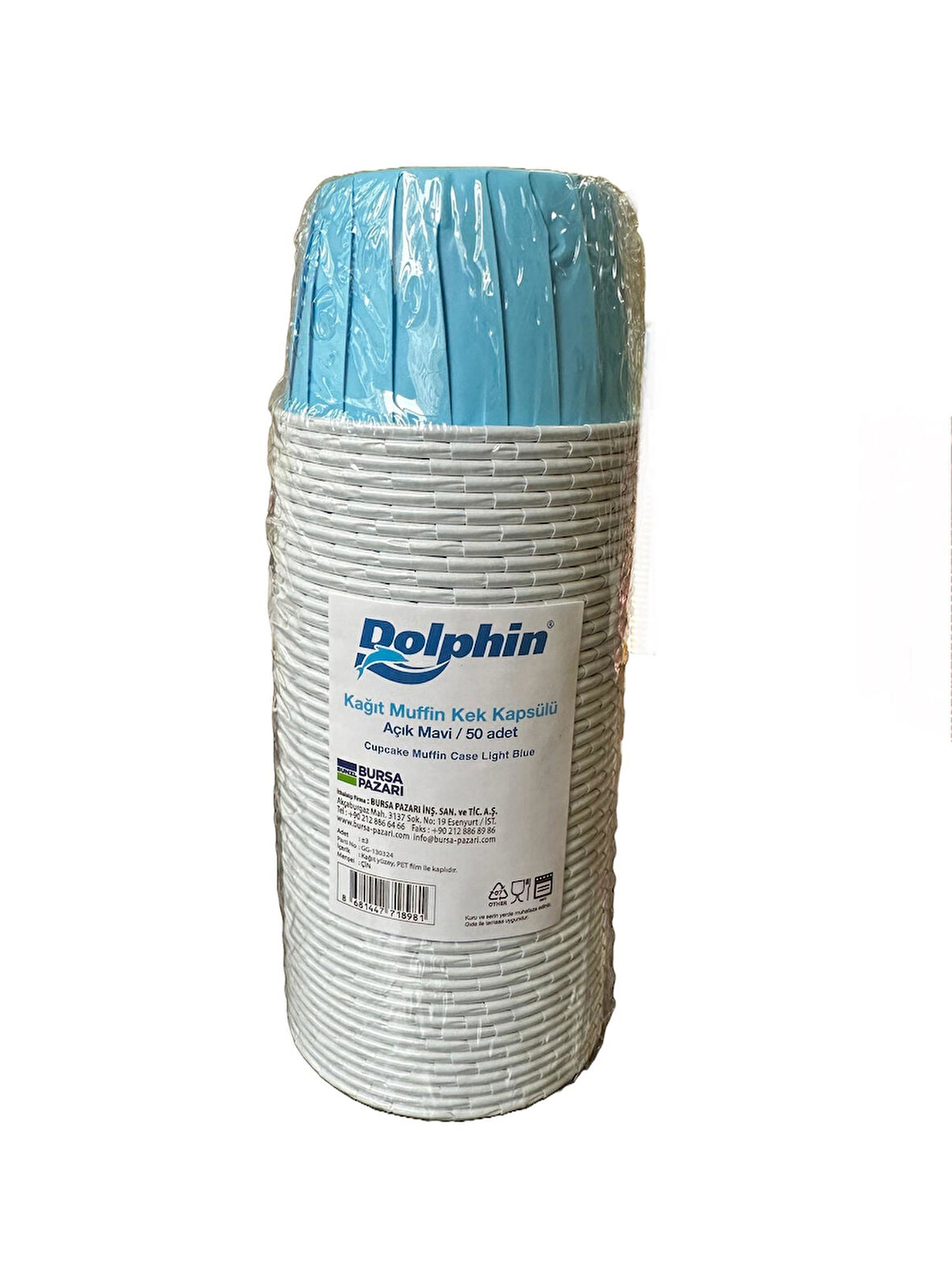 Dolphin Muffin Kağıt Karton Mavi Cupcake Kek Kalıbı Kapsülü Kabı - 50 Adetlik 1 Paket