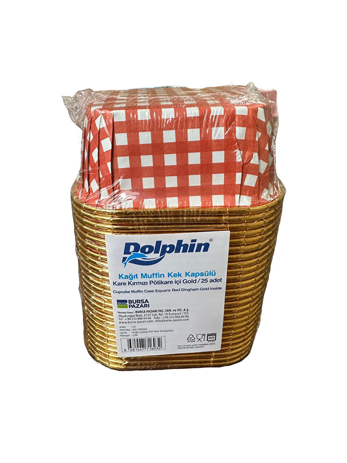 Dolphin Muffin Kare Kağıt Kırmızı Puantiyeli Altın Kek Kalıbı Kapsülü Kabı - 25 Adetlik 3 Paket