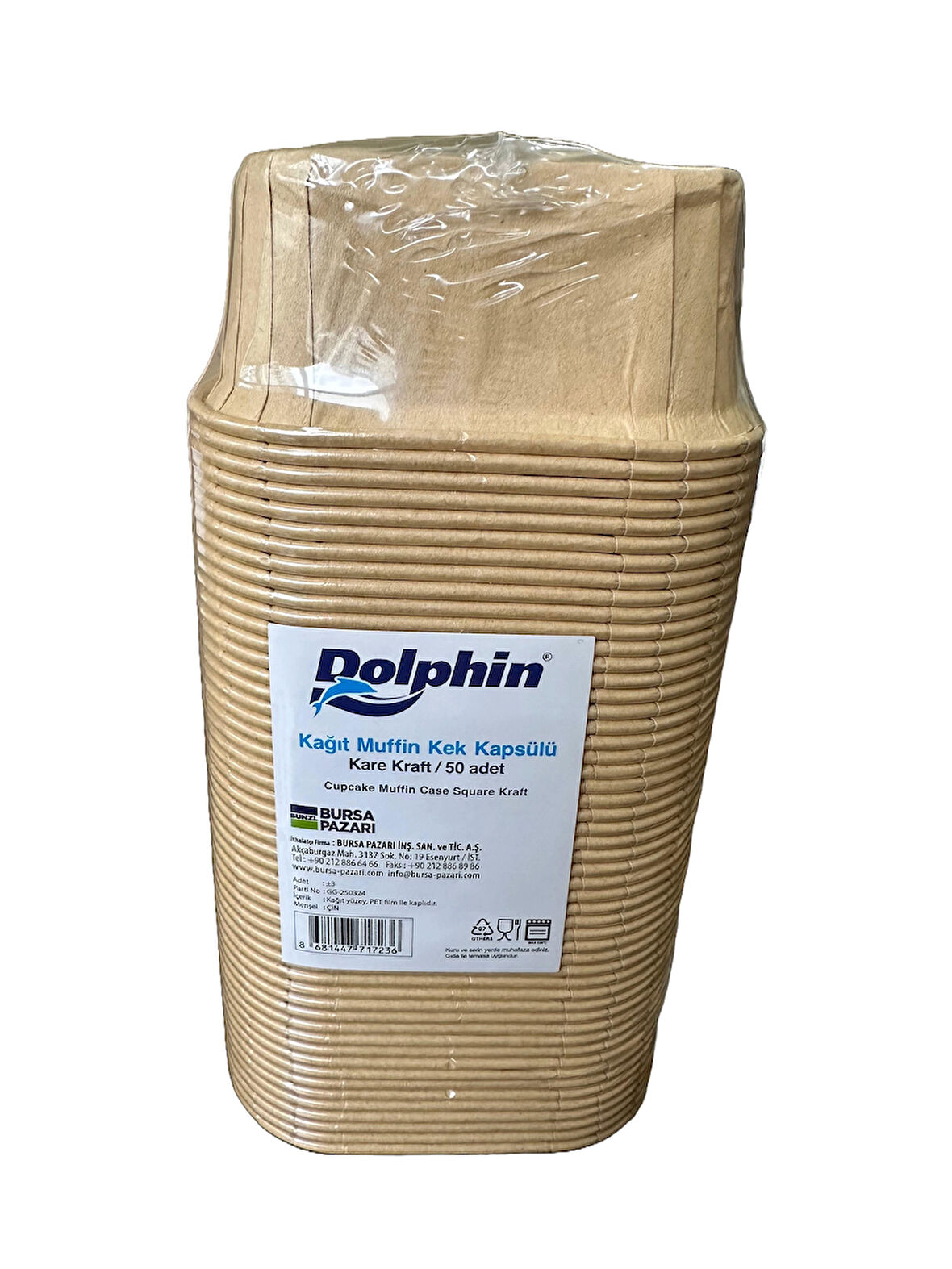 Dolphin Muffin Kare Kağıt Kraft Sarı Kek Kalıbı Kapsülü Kabı - 50 Adetlik 1 Paket