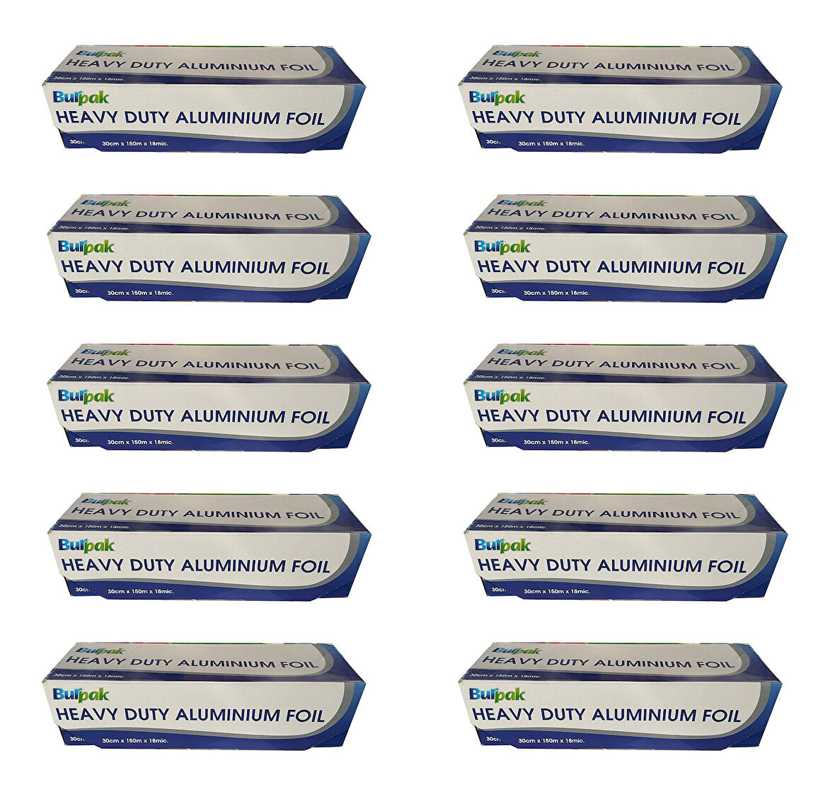 Burpak Heavy Duty Ağır Hizmet Tipi Alüminyum Folyo - 30 Cm. x 150 Metre - 18 Mikron - 10 Paket