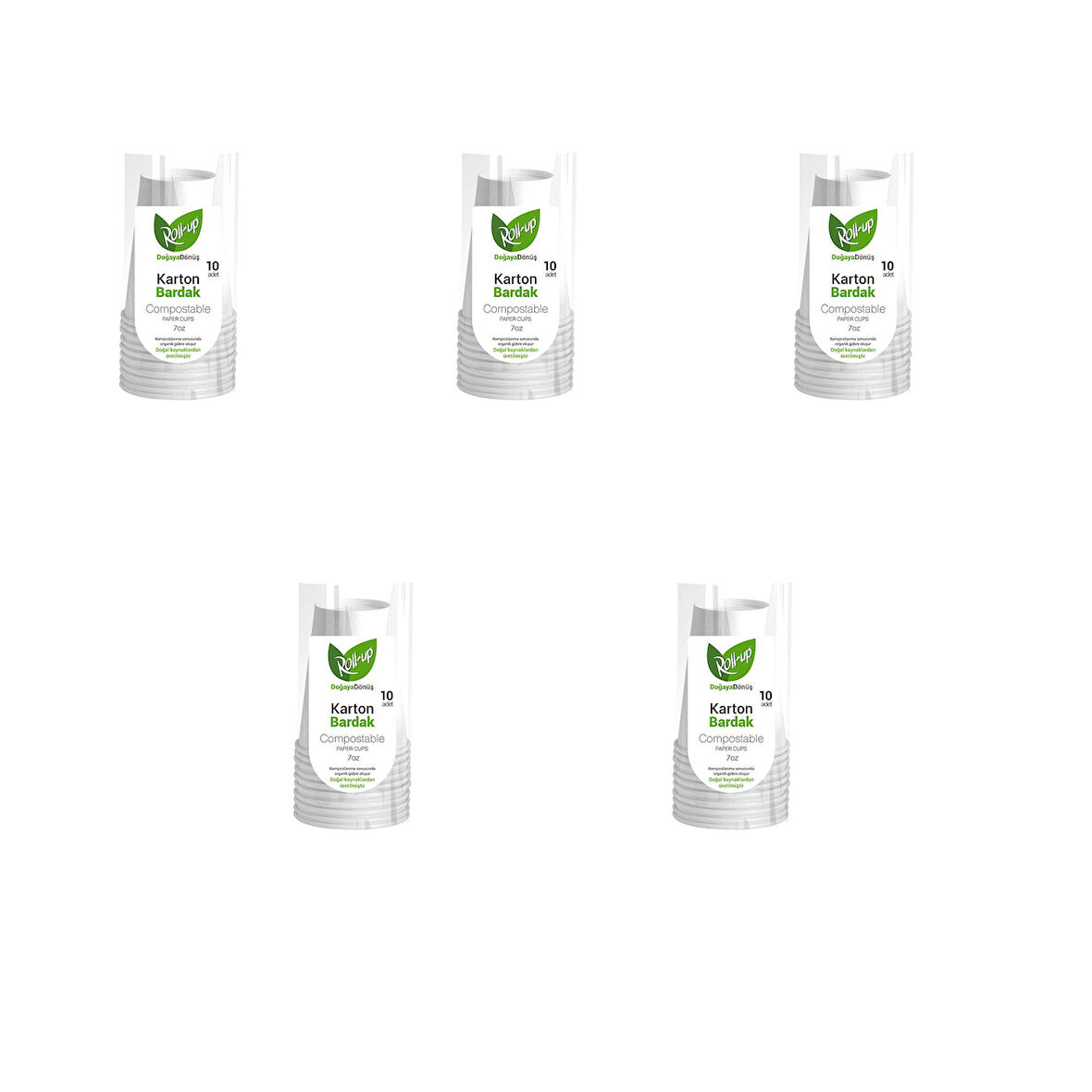 Roll-Up Doğaya Dönüş Ekolojik Doğal Kağıt Karton Bardak - 7Oz - 10'lu 5 Paket