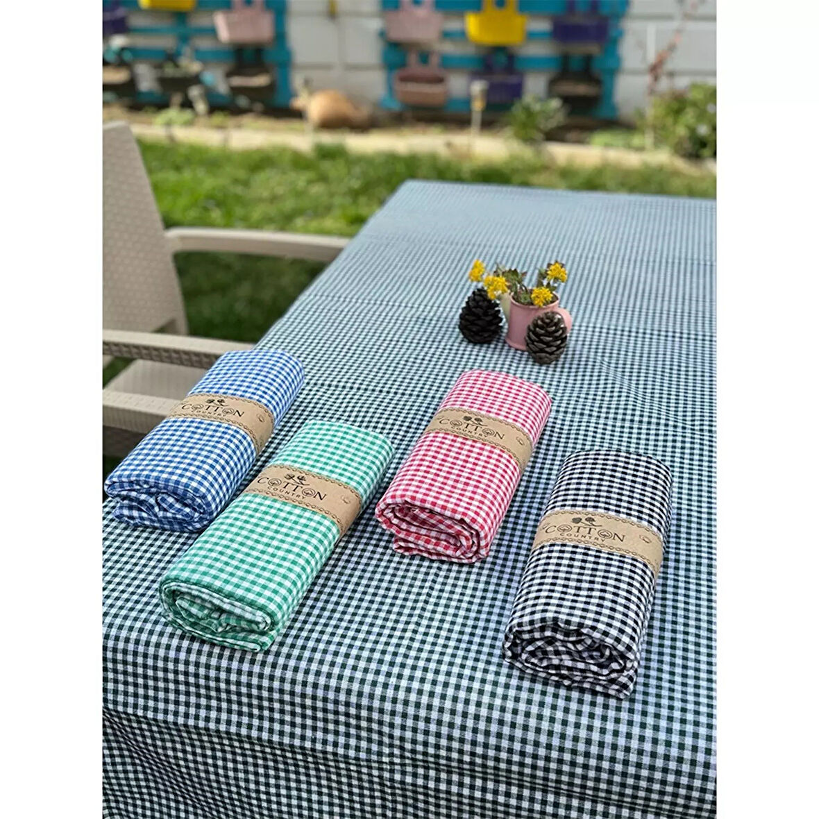 Yer Sofrası Sofra Bezi Piknik İçin Masa Örtüsü Zefir Kare Desenli