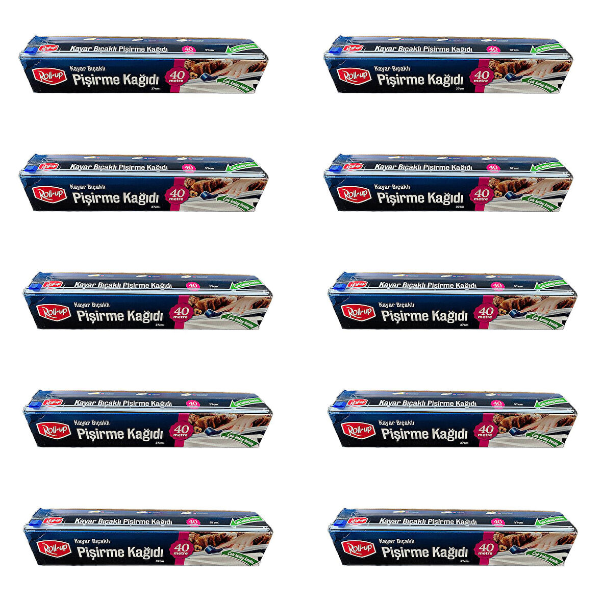 Roll-Up Kayar Bıçaklı Beyaz Yağlı Fırın Tepsi Pişirme Kızartma Kağıdı - 37 Cm. x 40 Metre - 10 Adet