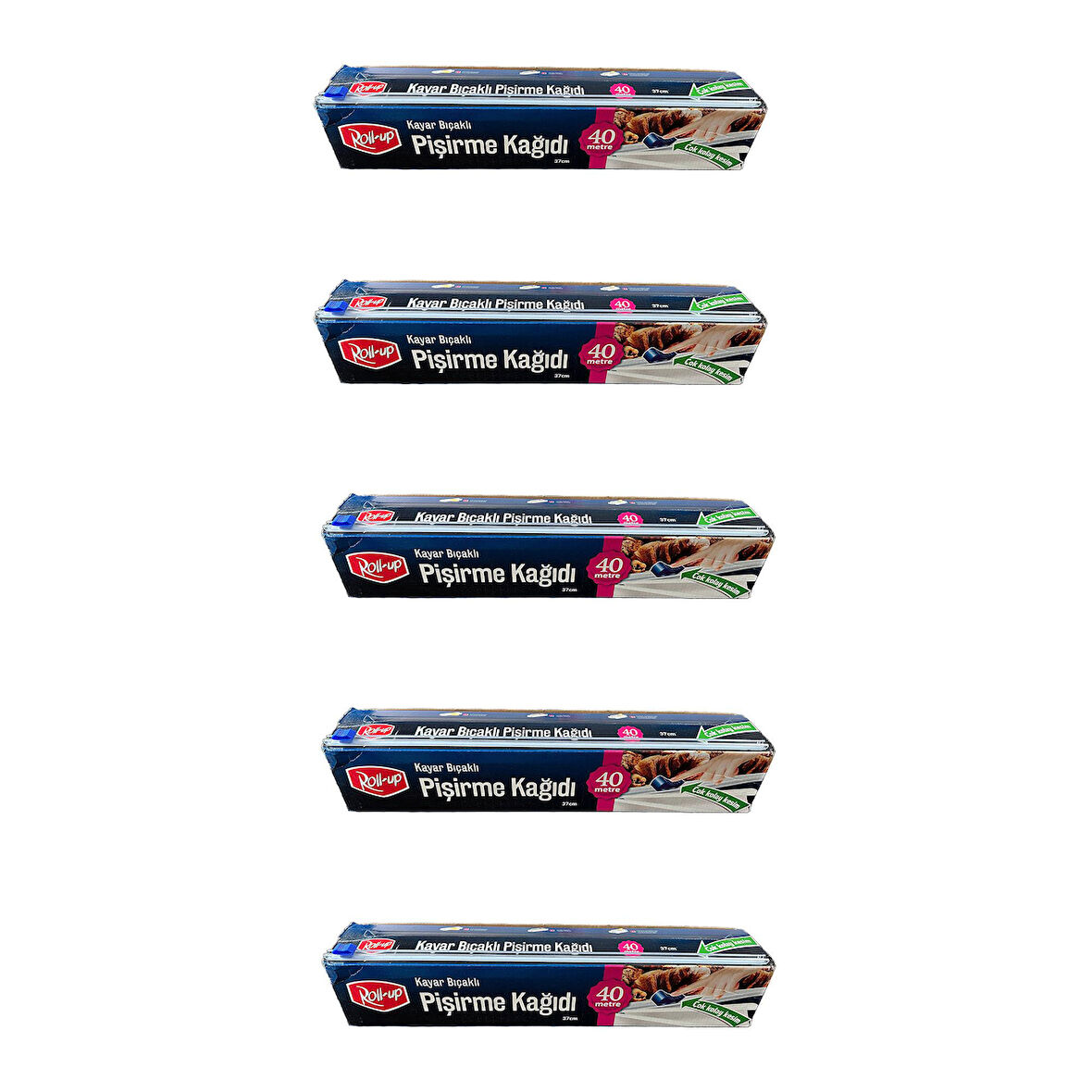 Roll-Up Kayar Bıçaklı Beyaz Yağlı Fırın Tepsi Pişirme Kızartma Kağıdı - 37 Cm. x 40 Metre - 5 Adet