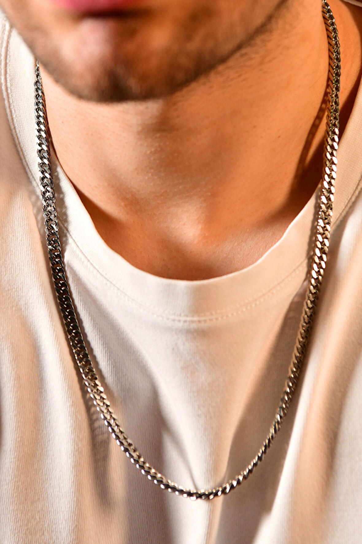 İç İçe Geçmiş Kabartmalı Erkek Çelik Zincir Kolye 5mm