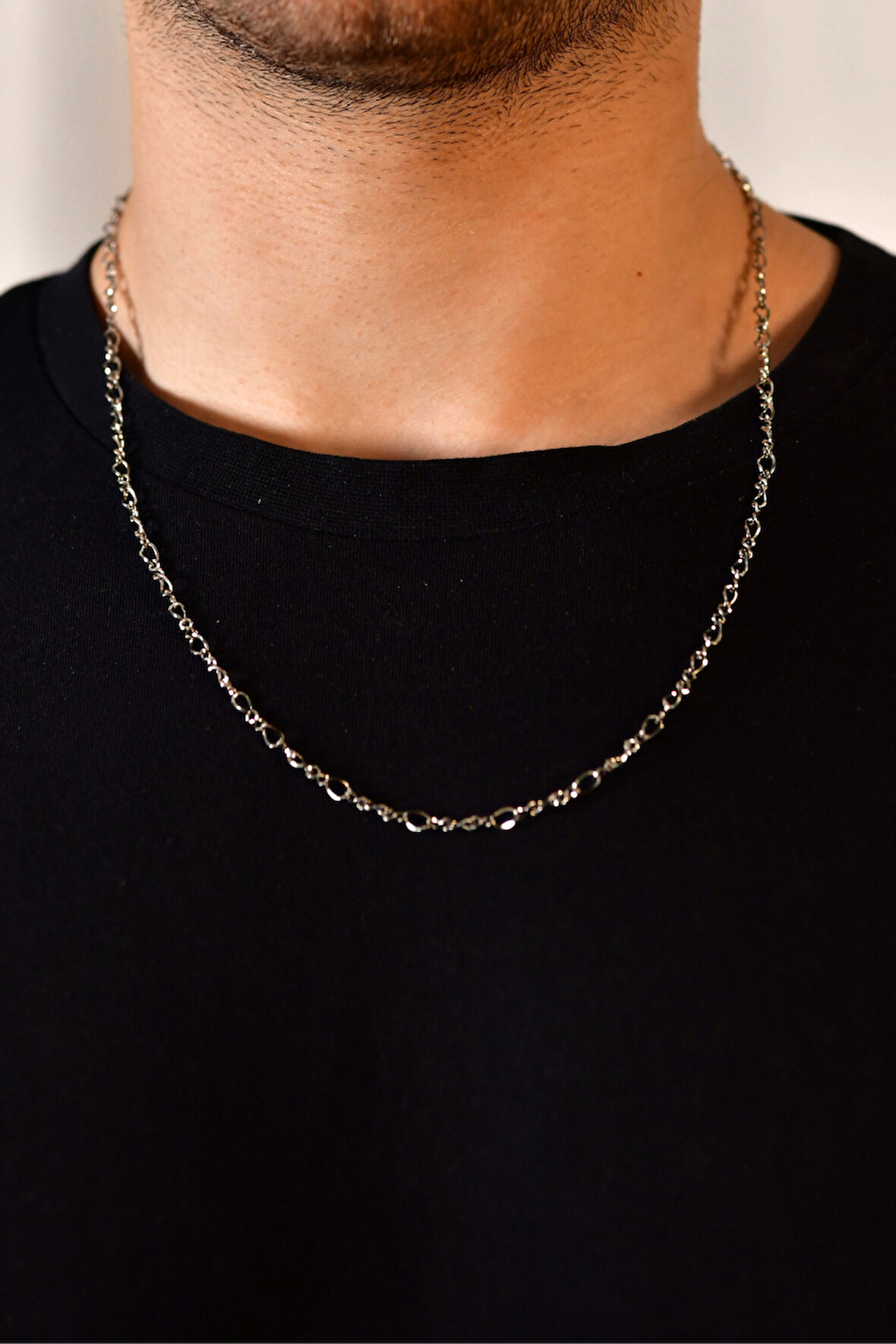 Minimal 2 Küçük 1 Büyük Sıralı Halka Model Erkek Çelik Zincir Kolye 3mm