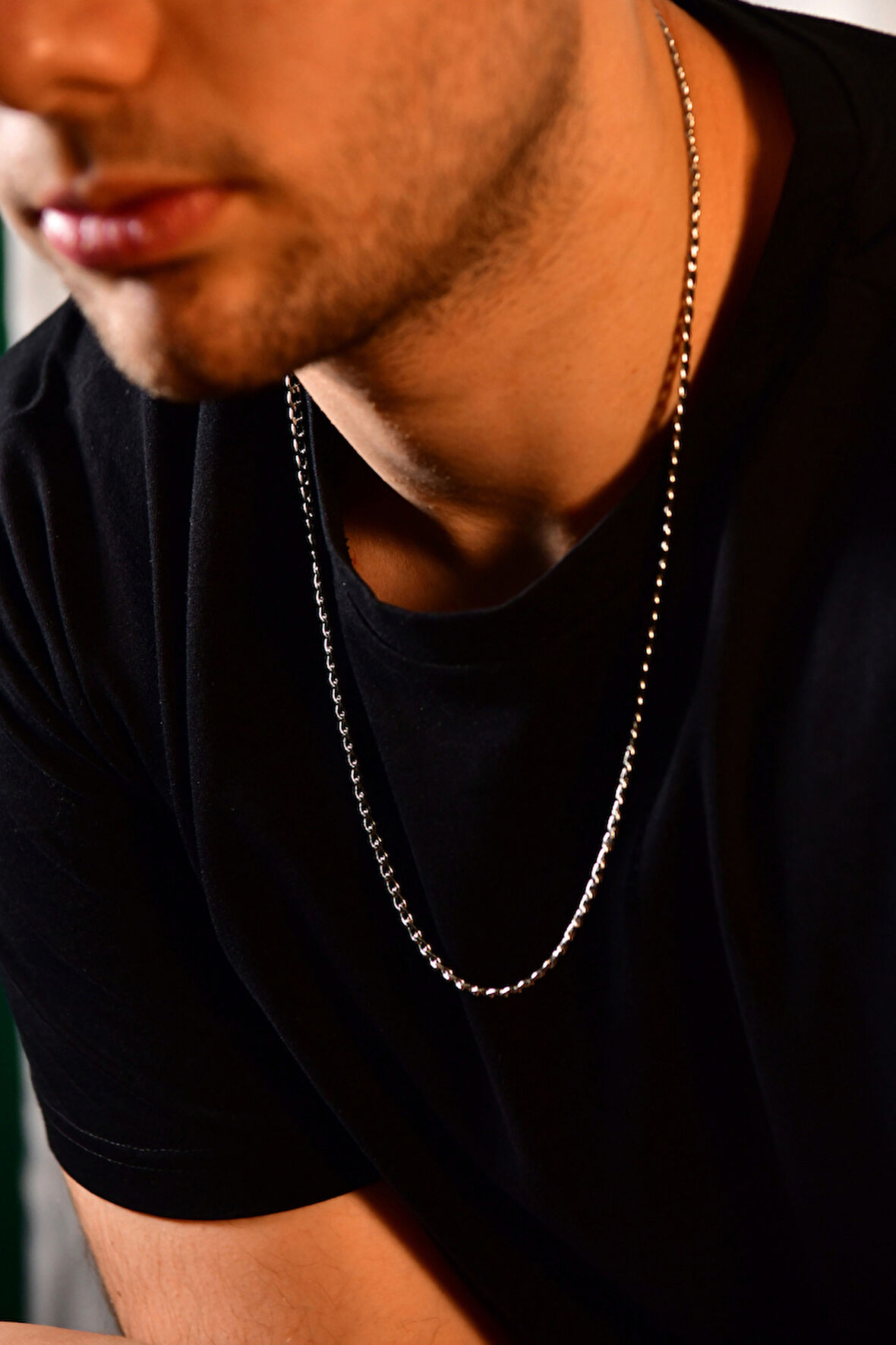 İç İçe Geçen Halka Model Erkek Çelik Zincir Kolye 3 mm