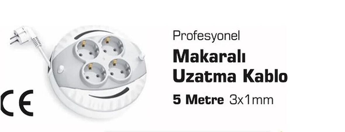 Sgs2190 Makaralı Uzatma Kablo 4 Lü 5 Metre 3x1mm 3000 Watt