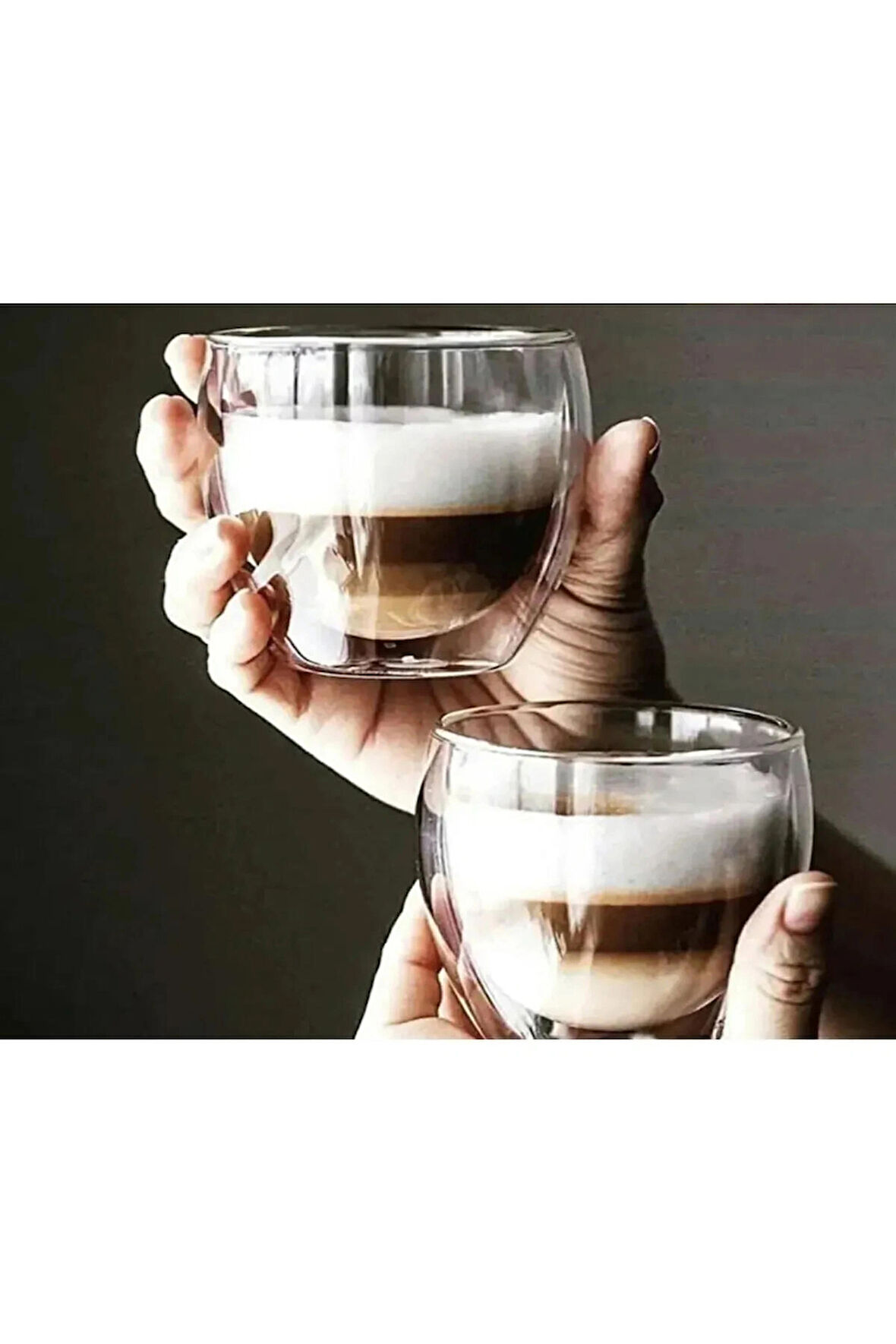 Çift Camlı Çift Cidarlı Cam Kupa 250 ml Ev Ofis Fincanı Çift Katlı Isı Yalıtımlı Kulplu Cam Bardak