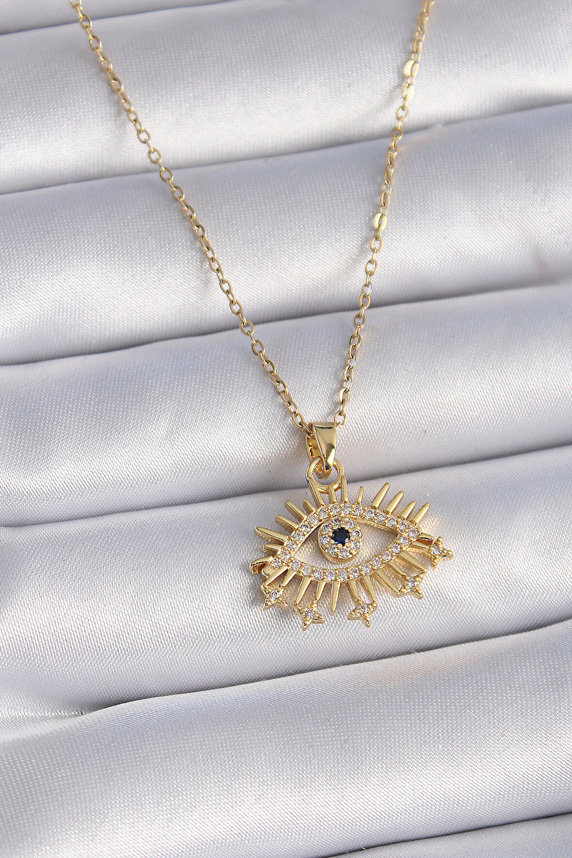 316L Çelik Gold Renk Zirkon Taşlı Göz Model Kadın Kolye - TJ-BKO9435