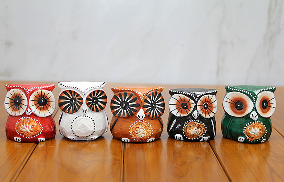 Ahşap 5'Li Baykuş Seti Model 3