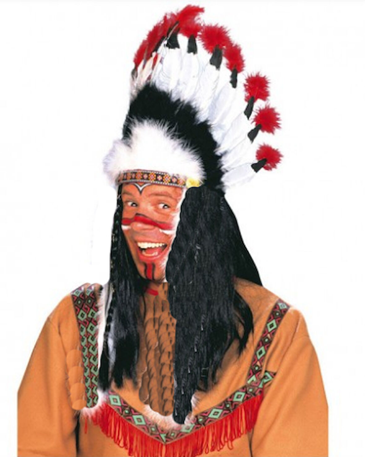 Kızılderili Başlığı Şapkası Kırmızı Beyaz