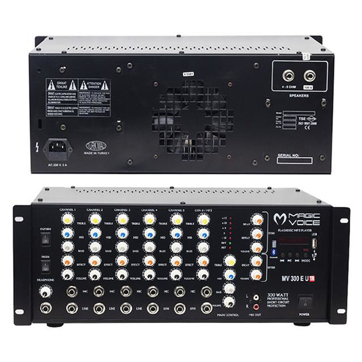 Magicvoice Mv-300Ef-Tr 300 Watt 6 Mikrofon Girişli Usb-Bluetooth Destekli Trafolu Mixer Anfi