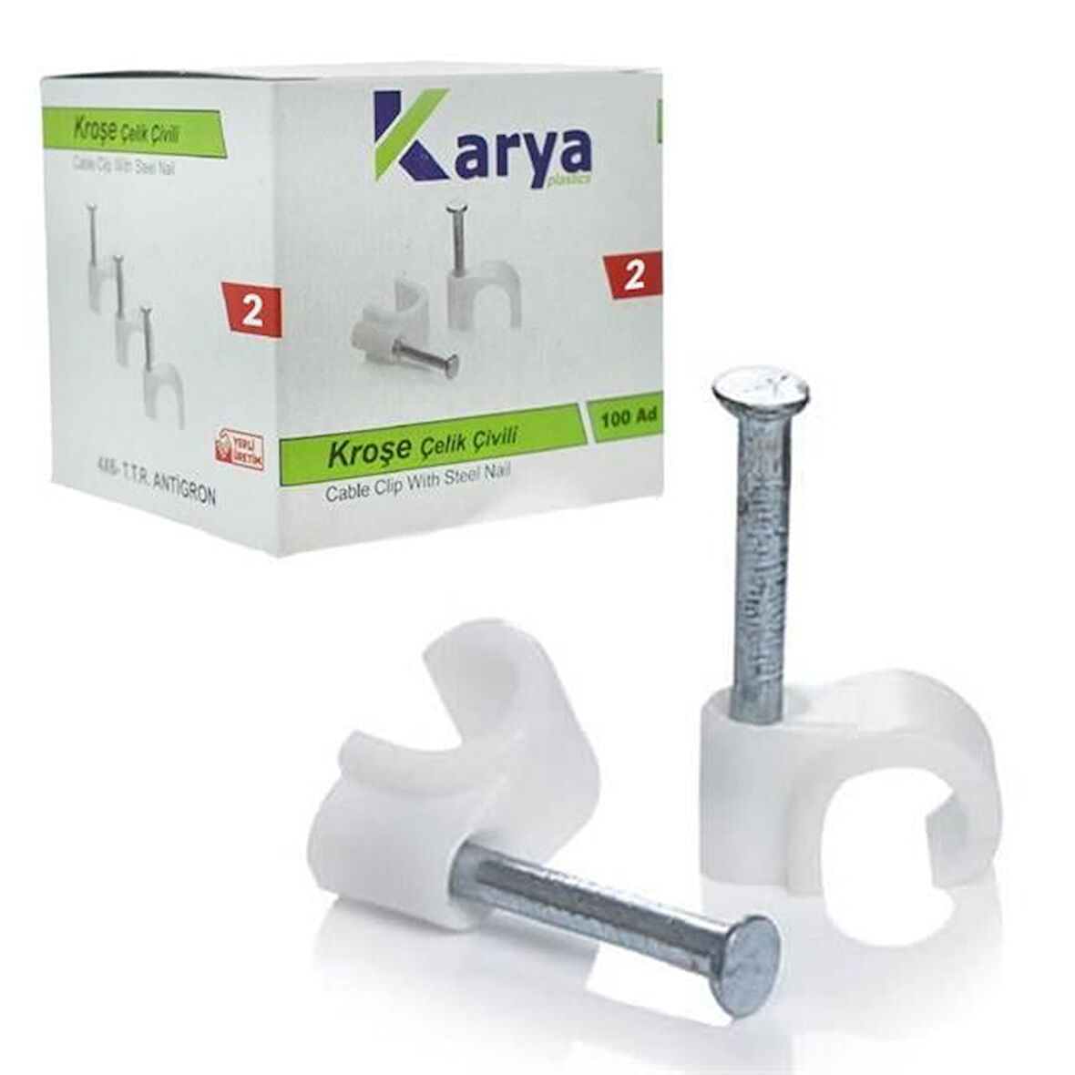 Karya 2 Numara 6 Mm Çelik Çivili Kroşe (100'Lü Paket)