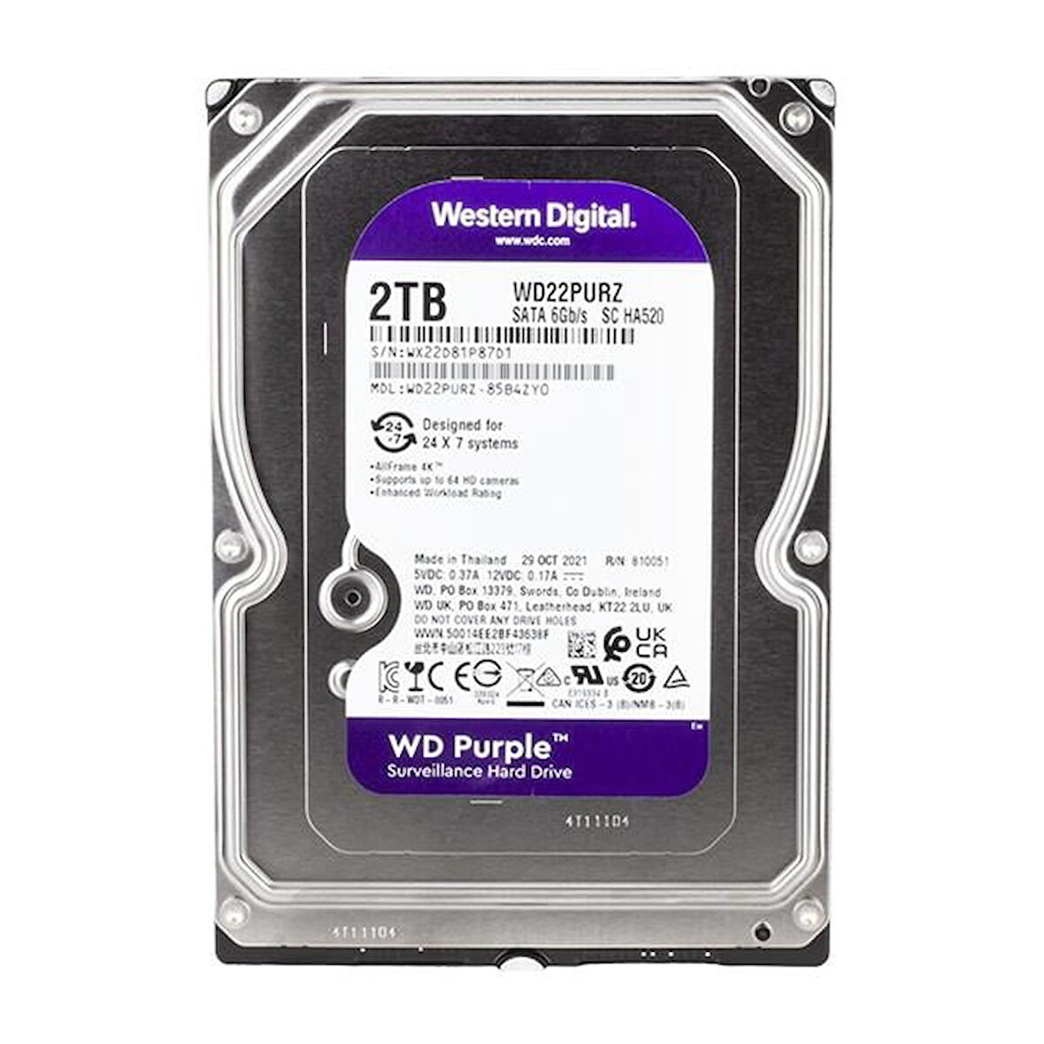 Western Digital Purple Wd22Purz 2 Tb Sata 6Gb/S 7-24 Güvenlik Harddisk