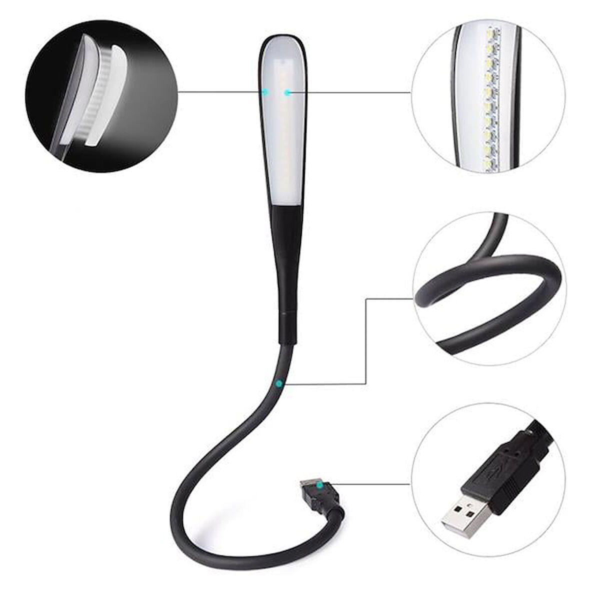 Pm-24561 14 Ledli Siyah Esnek Usb Led Lamba