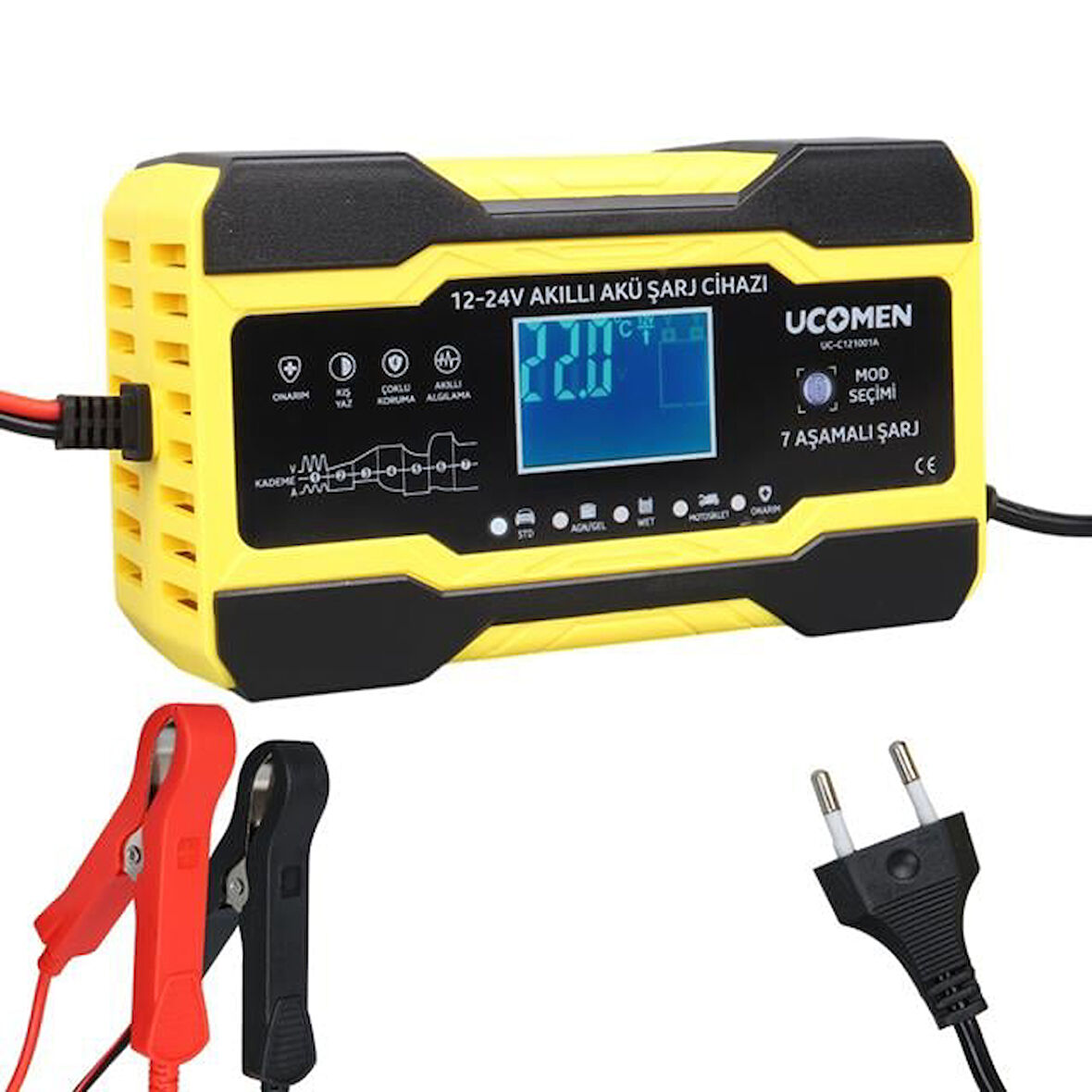 Ucomen Uc-C121001A Sarı 12/24 Volt 10 Amper Led Göstergeli Akü Şarj Cihazı