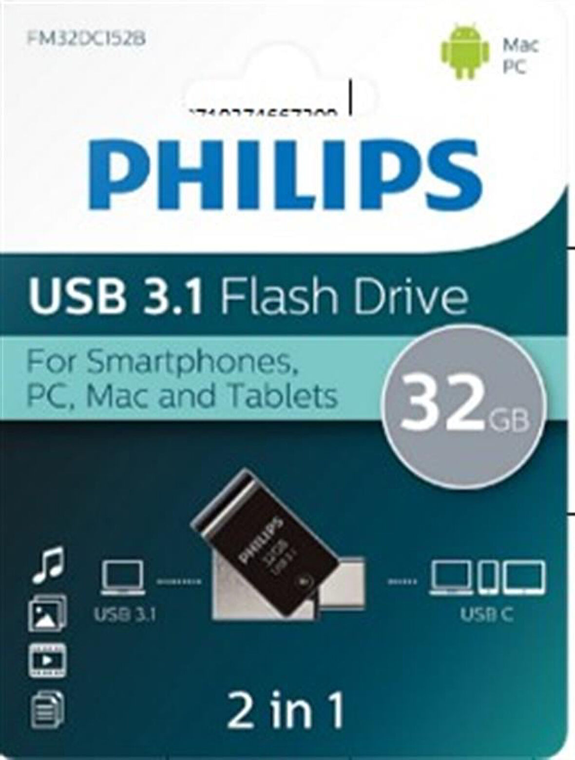 Fm32Dc152B/00 32Gb 2 In 1 Type-C/Usb 3.1 Siyah Gri Usb Bellek