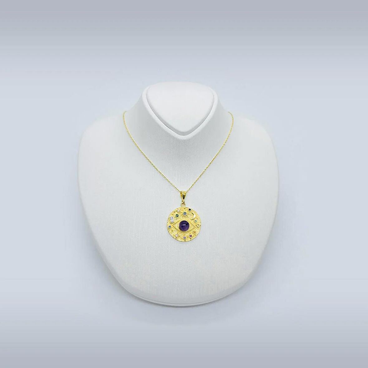 Ametist Taşlı Güneş Sistemi Kolye