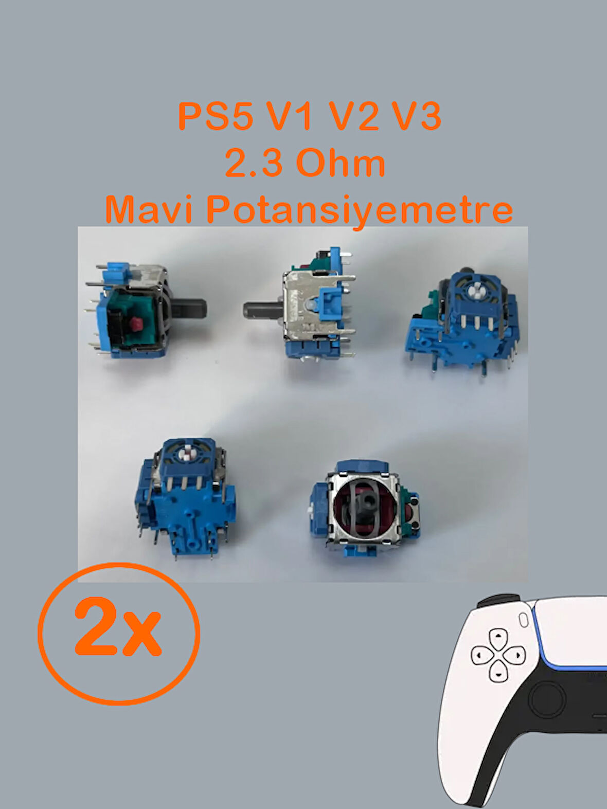 2 Adet Ps5 Analog Motoru Tüm Kollar İle Uyumlu Mavi Renk 2.3k Ohm